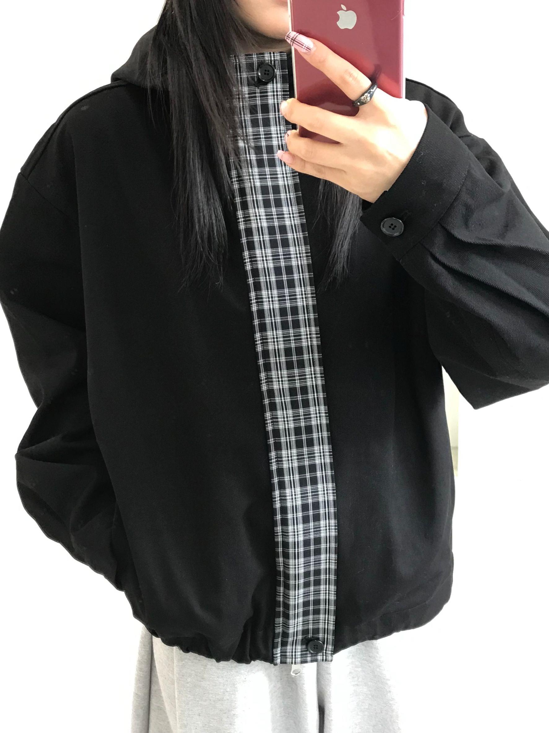 襯衫格紋拼連帽外套(男女裝)